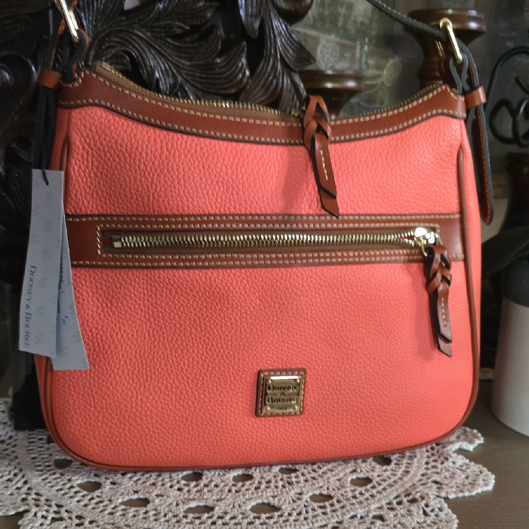 Dooney & Bourke Coral And Brown Leather Shoulder Bag